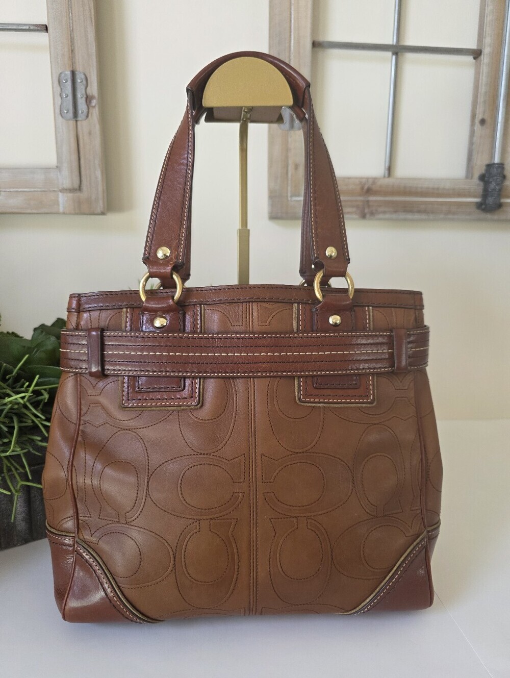 Vintage Hamptons Legacy Horsebit Tote & Wallet Set Cognac Embossed Leather Y2K - Picture 5 of 16